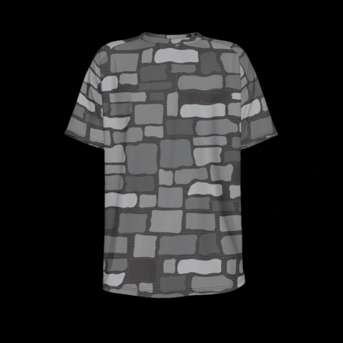Front of gray patterned shirt on a black background