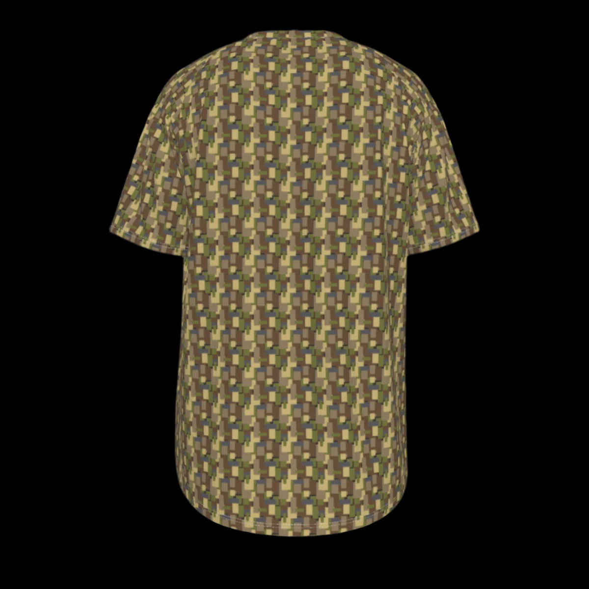 Back of patterned shirt on a black background