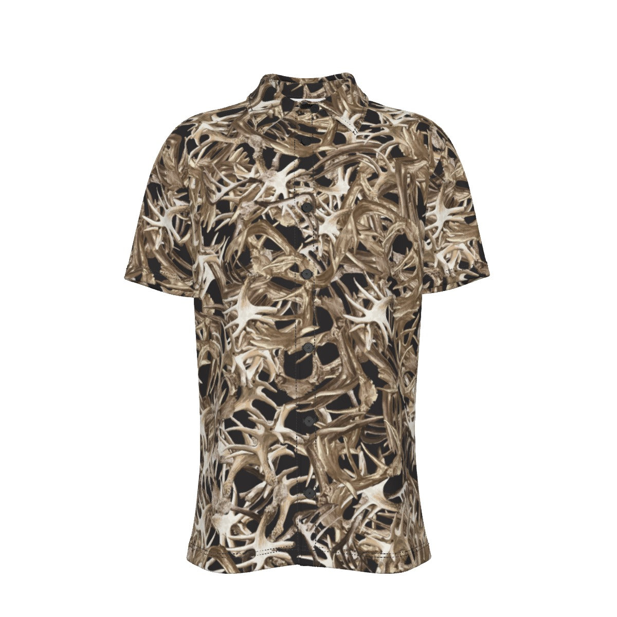 Men's Button Down Short Sleeve Shirt / Antler Random on Black Design