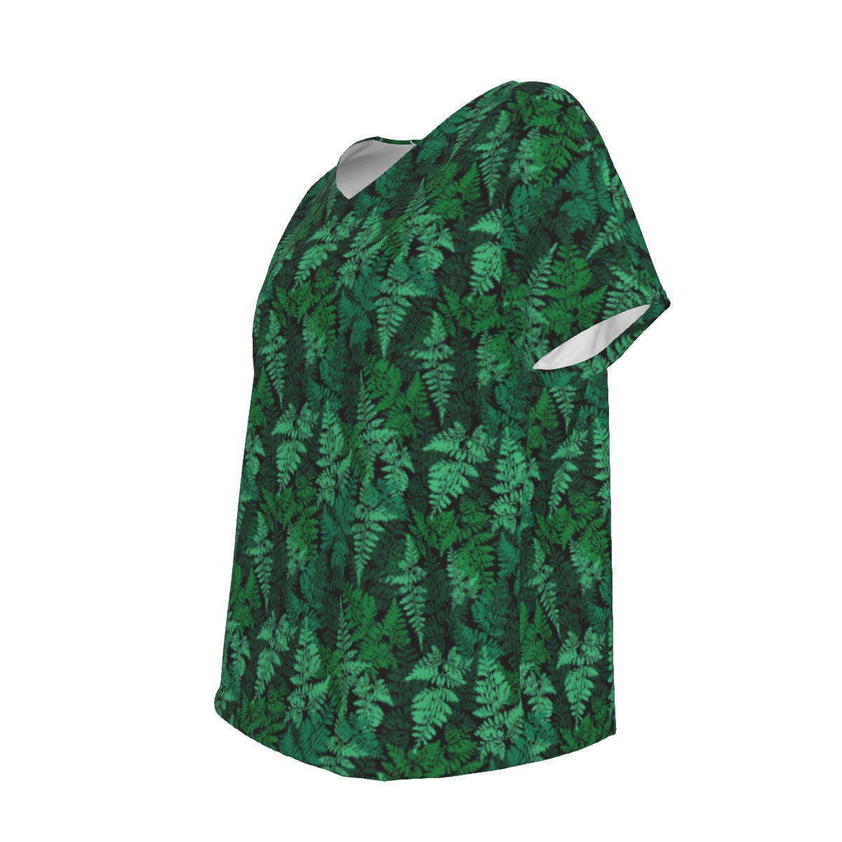 Women's V-Neck Short Sleeve T-shirt / Delicate Random Fern Design