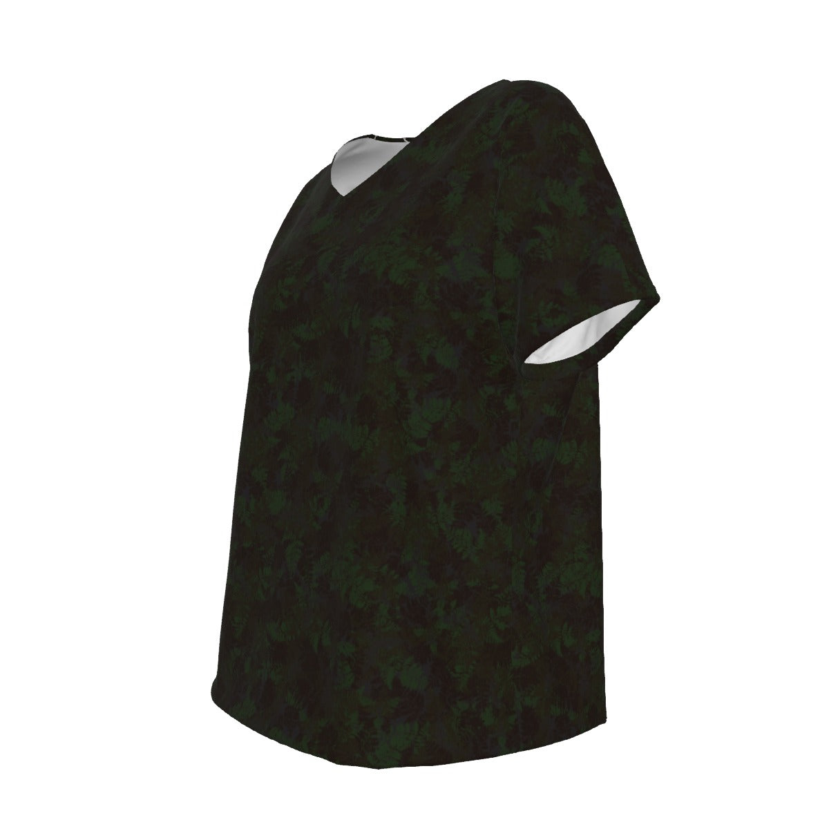 Women's V-Neck Short Sleeve T-shirt / Dark Green Fern Design