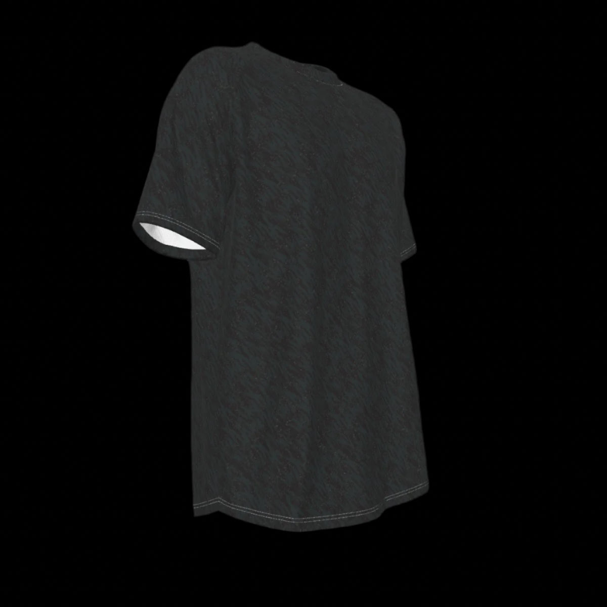Right side of black t-shirt on a black background