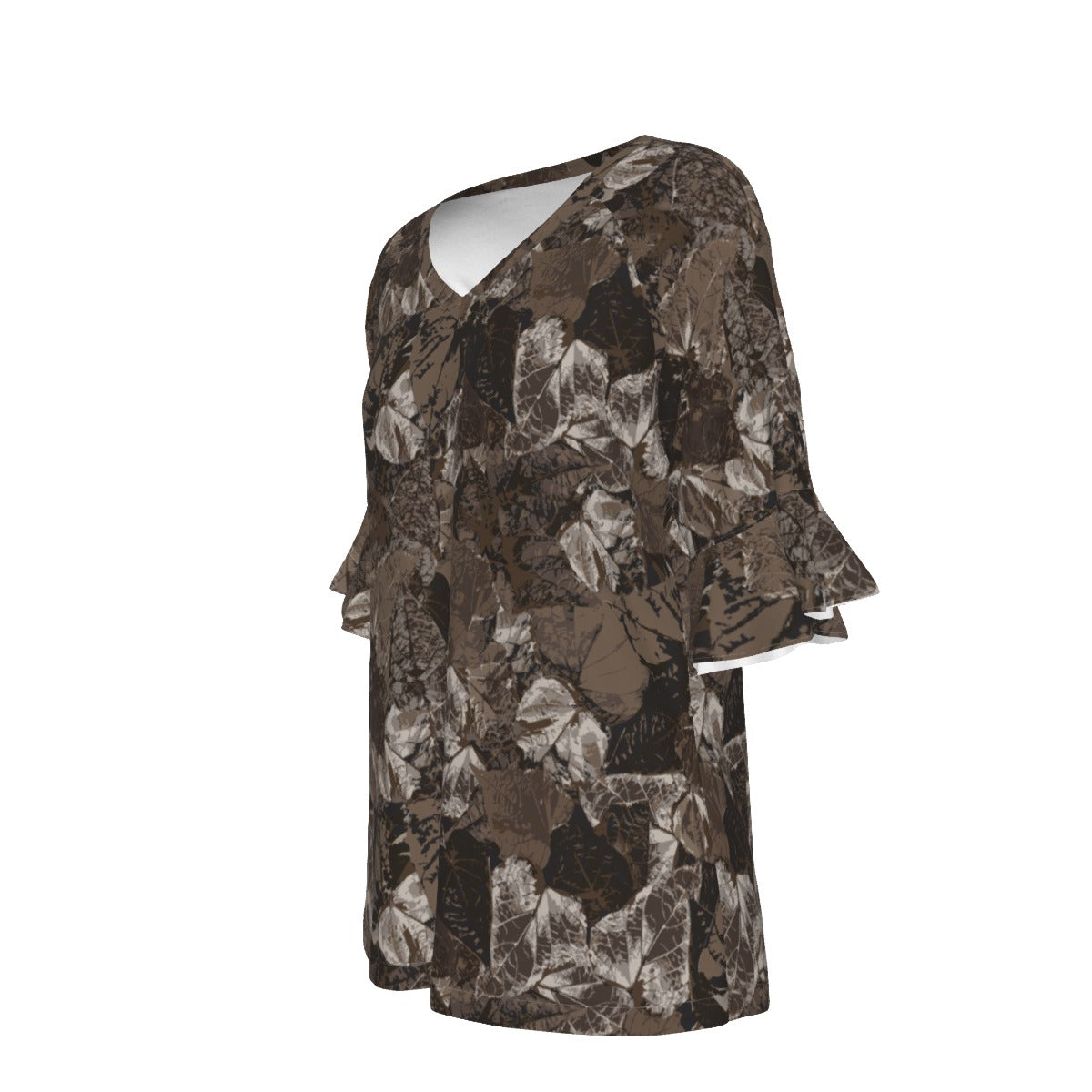 Women’s V-neck T-Shirt with Bell Sleeve / Relaxed Light Chocolate Design
