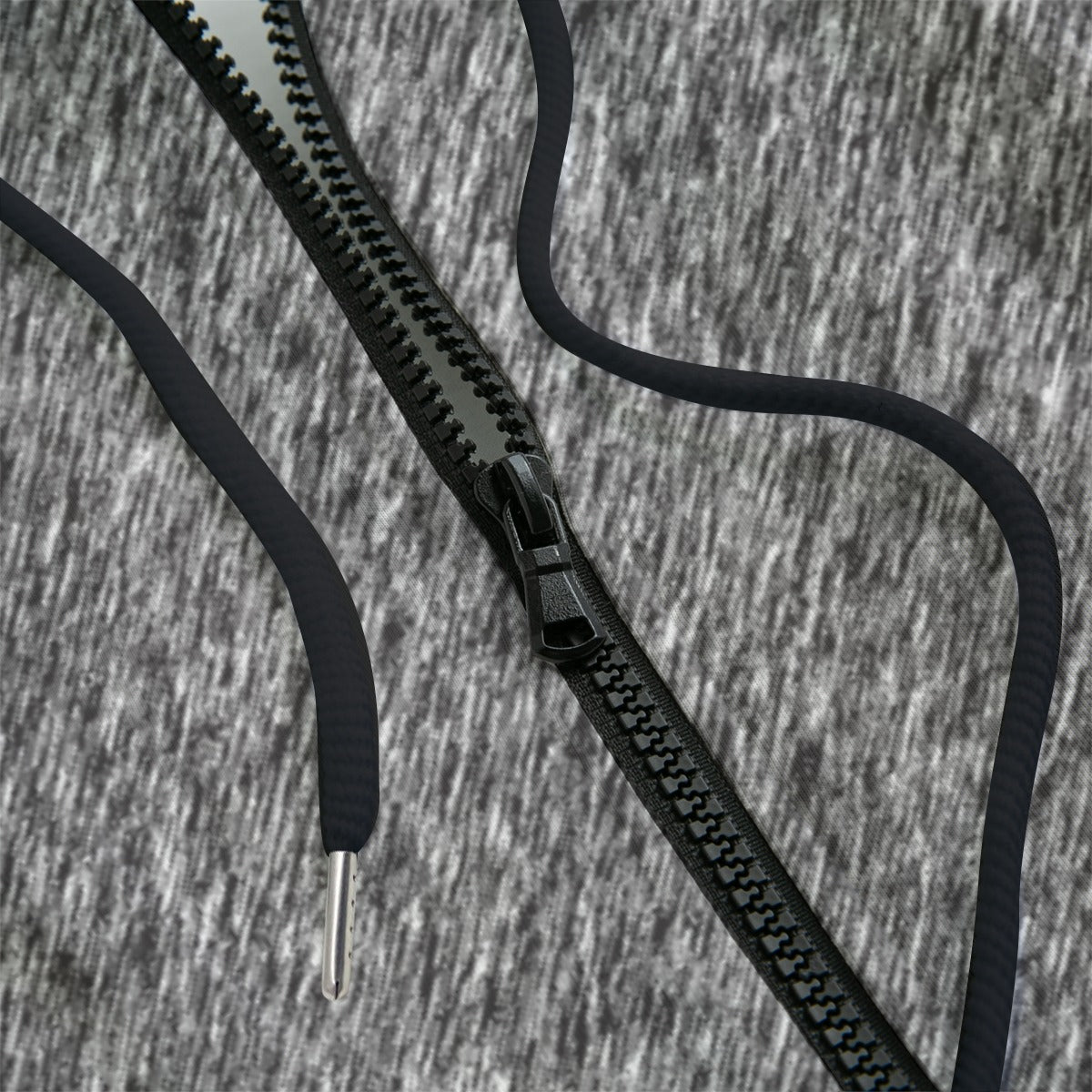 Close-up of a black zippered hoodie