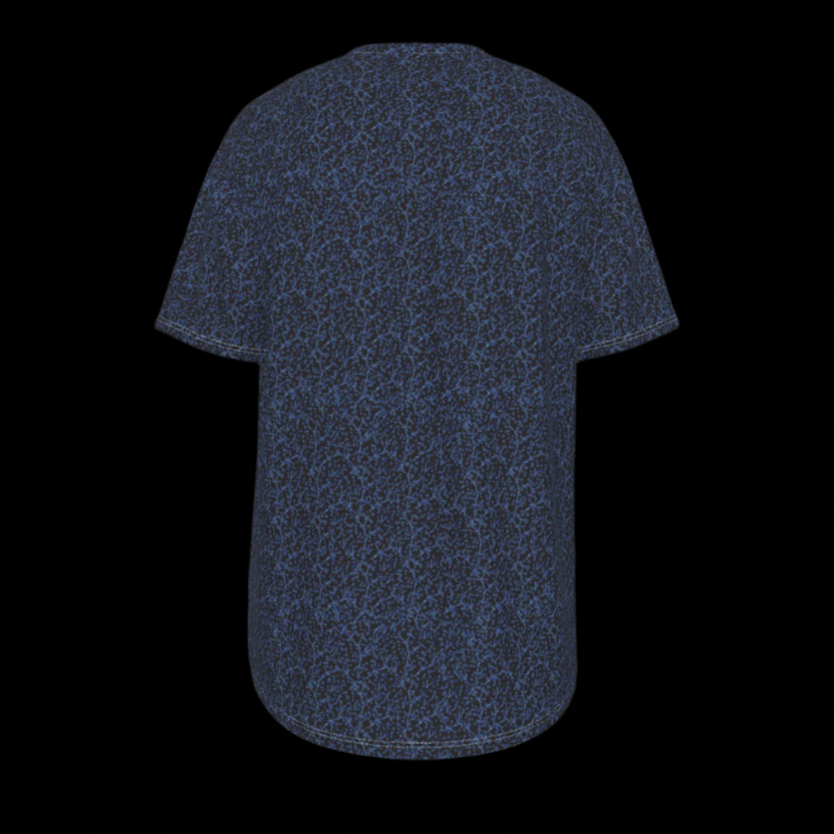Back of blue patterned shirt on a black background