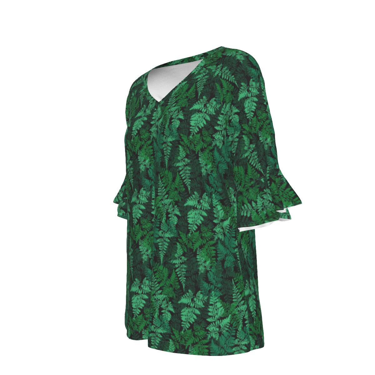 Women’s V-neck T-Shirt with Bell Sleeve / Delicate Random Fern