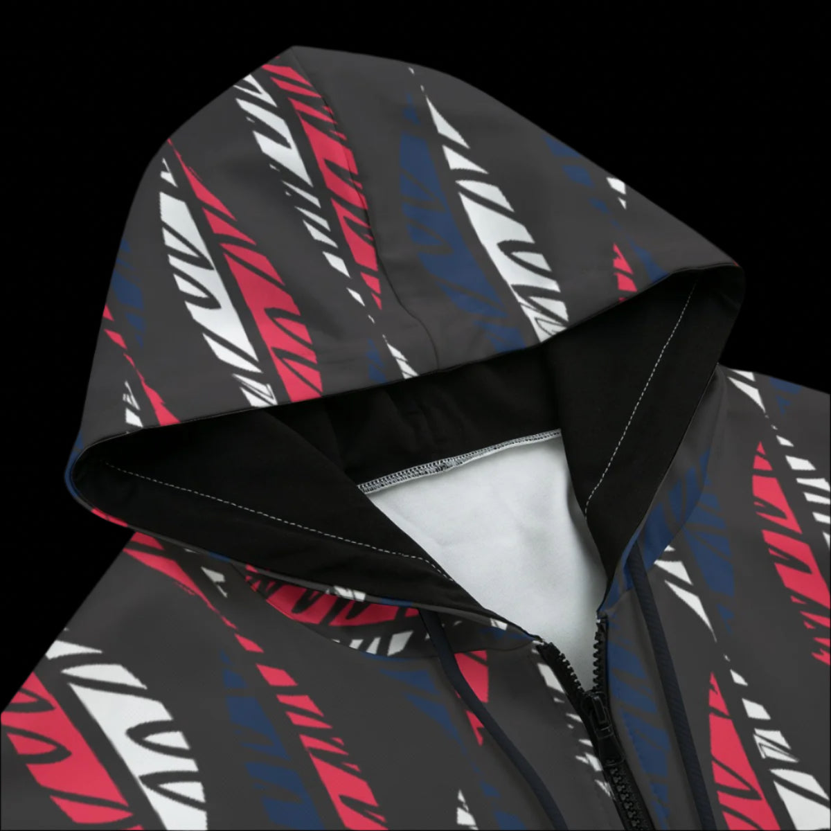 Front of a Hoodie with a colorful geometric pattern on a black background