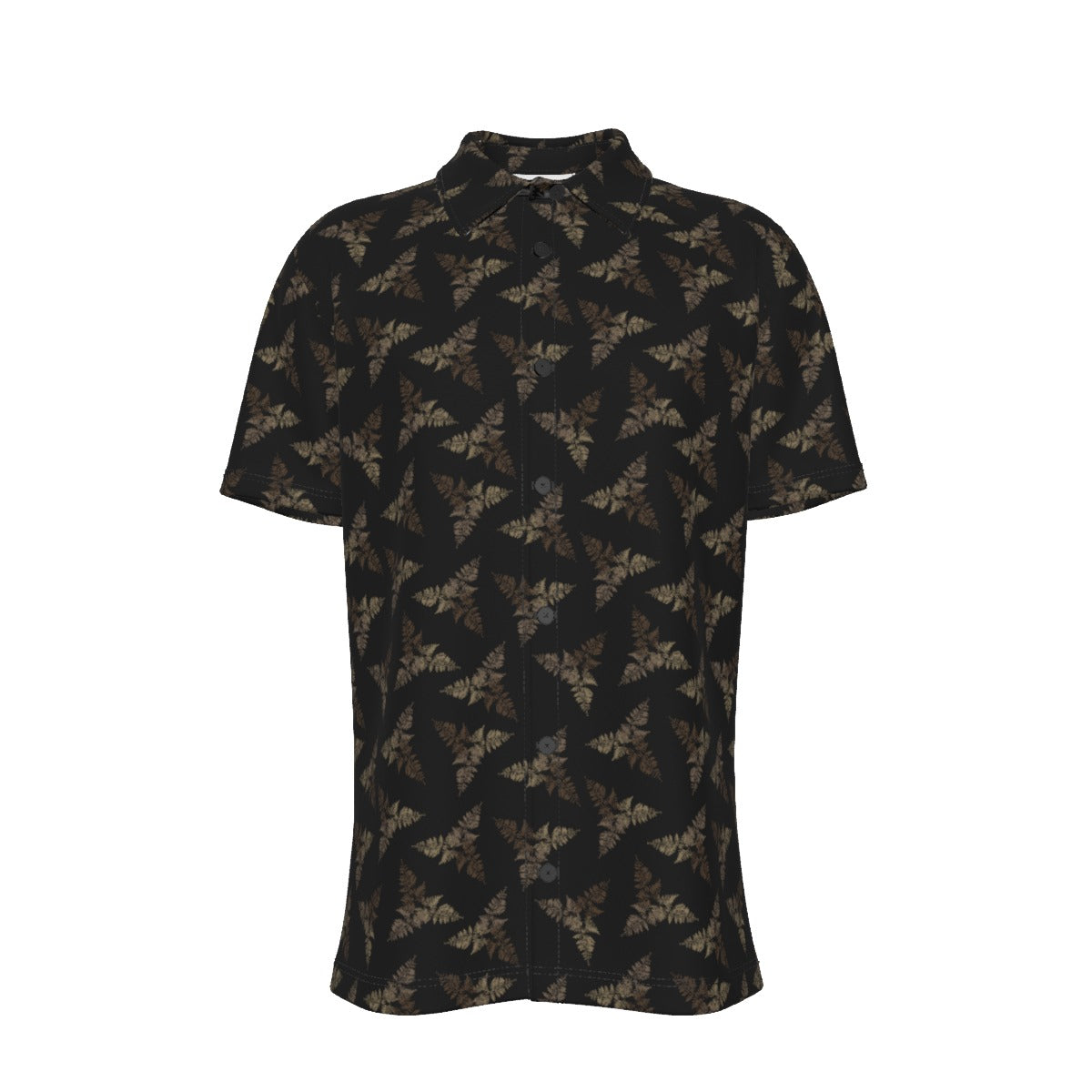 Men's Button Down Short Sleeve Shirt / Dark Tri Fern Design