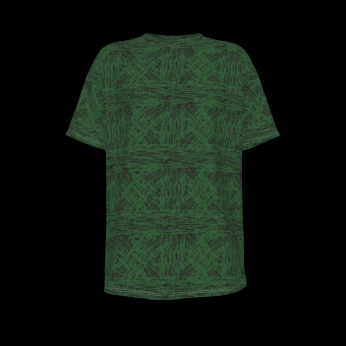 Front view of a Green patterned t-shirt on a black background