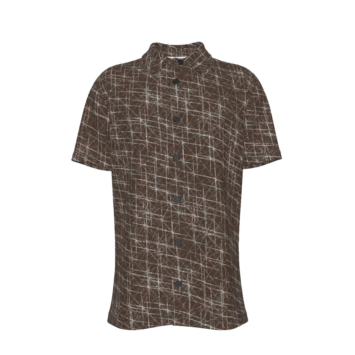 Men's Button Down Short Sleeve Shirt / Brown Starburst Design