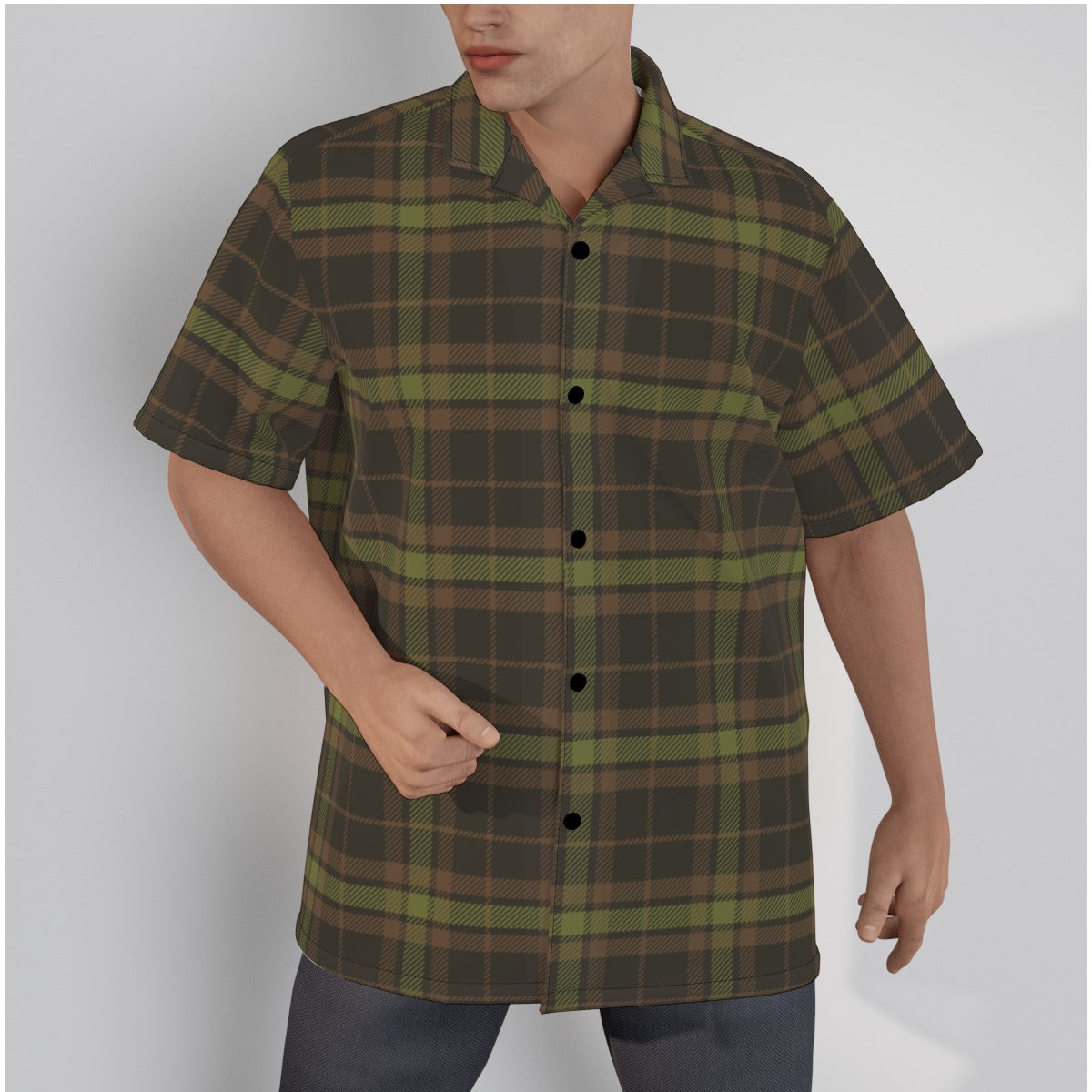 Men's Button Down Hawaiian Style Loose Fit Shirt Plaid Print
