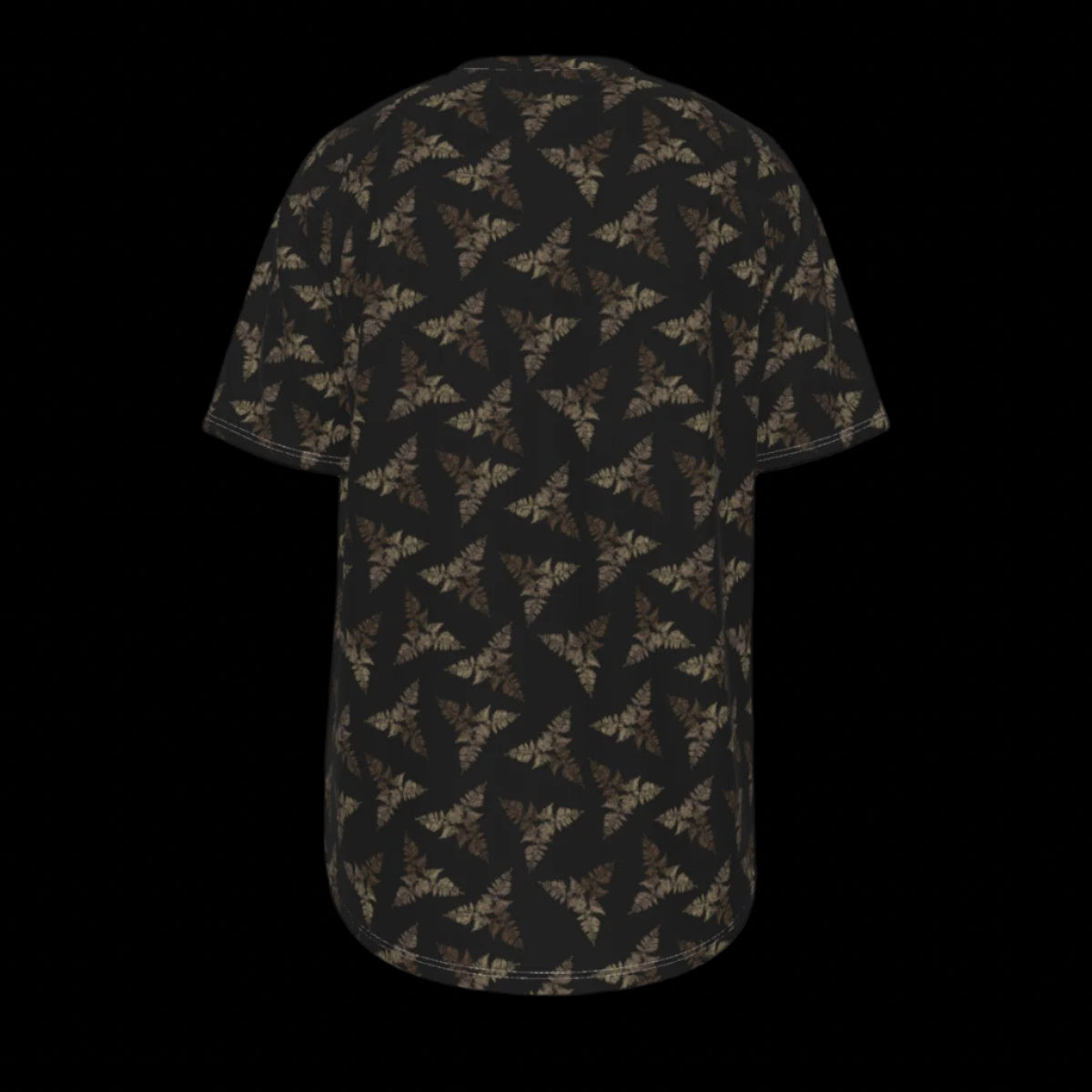 Back of black t-shirt with pattern on a black background