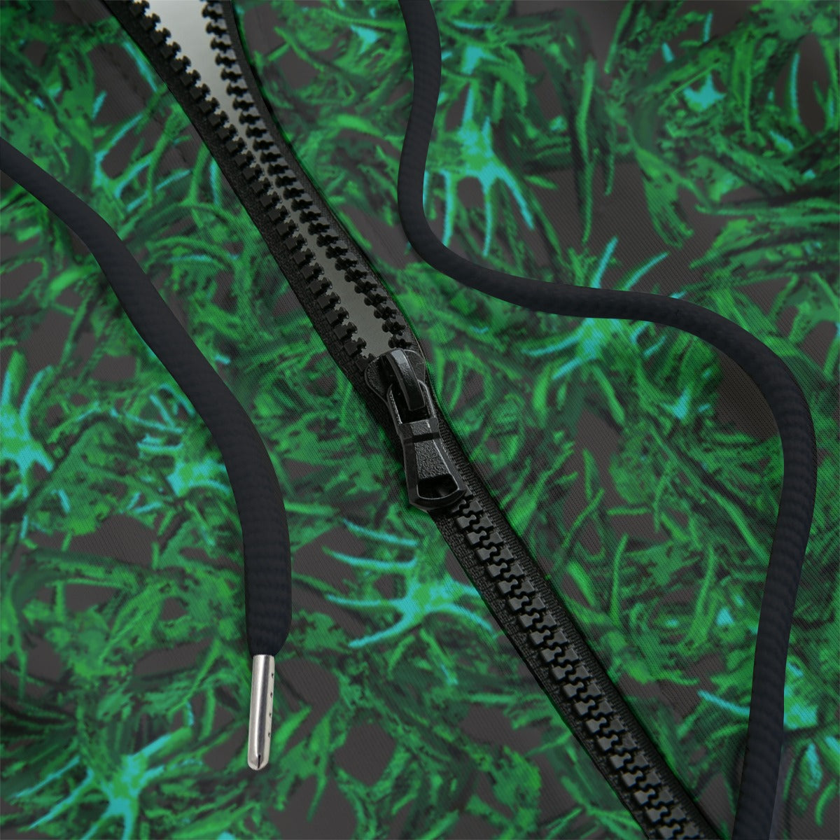 Front detail of Black zipper camouflage hoodie