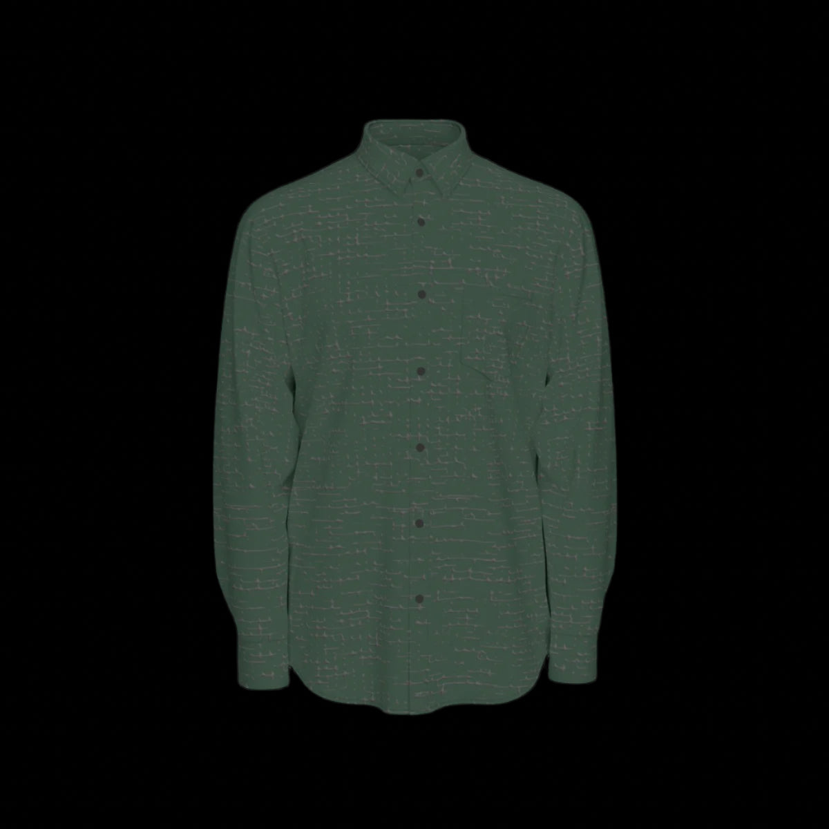 Front of a green long sleeve shirt on a black background