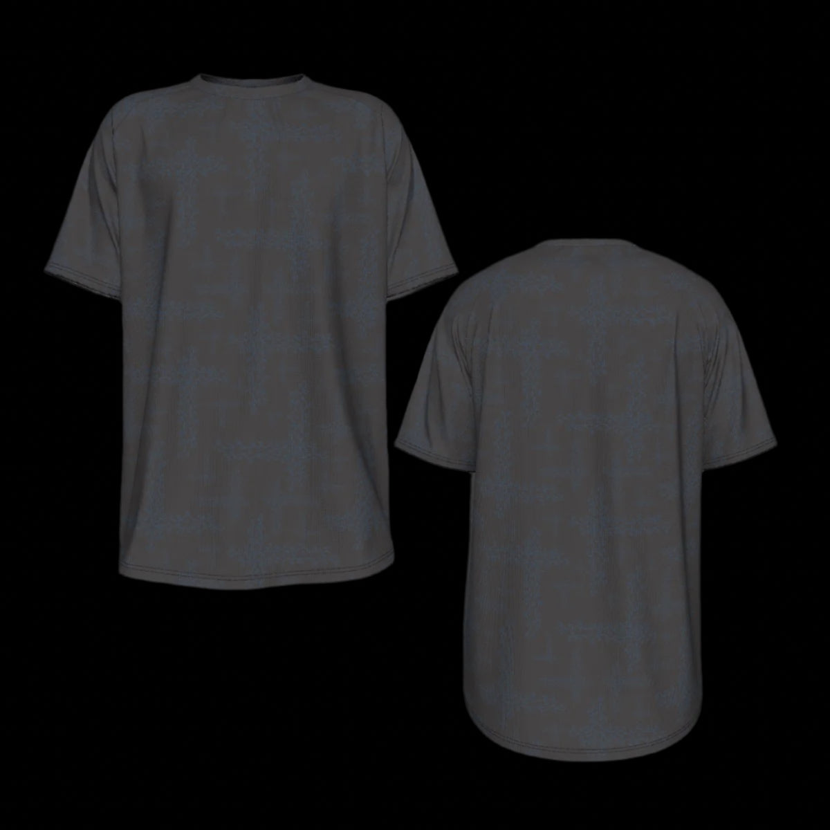 Front and back of black t-shirt shown from front and back on a black background