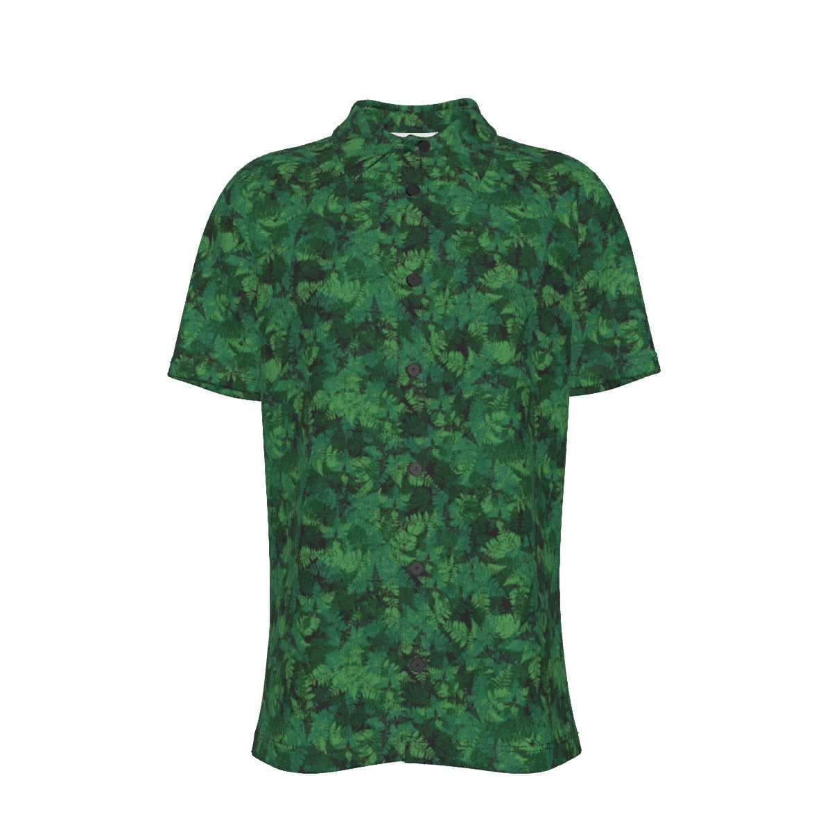 Men's Button Down Short Sleeve Shirt / Green Leaf Design
