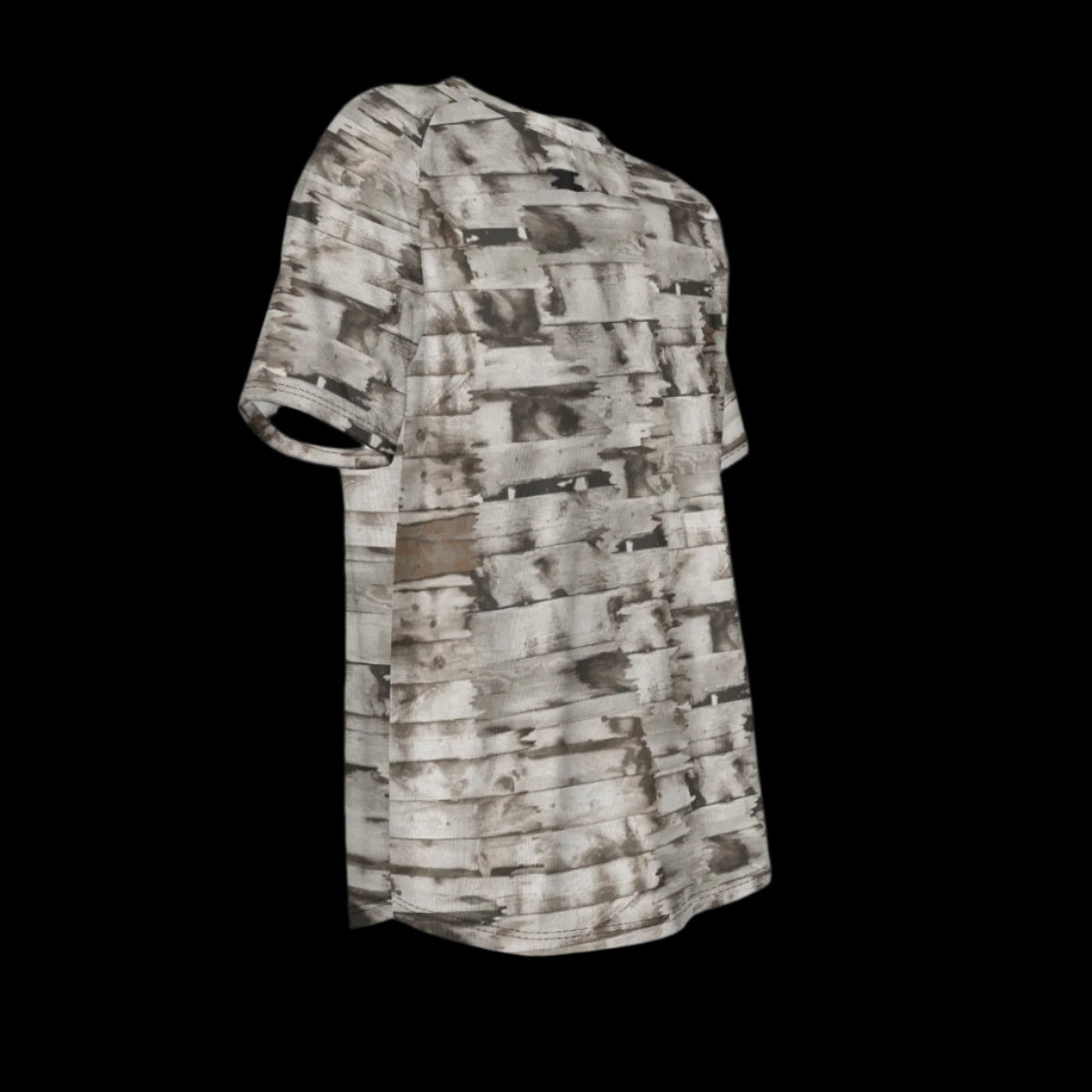 Right side of T-shirt with abstract pattern on a black background