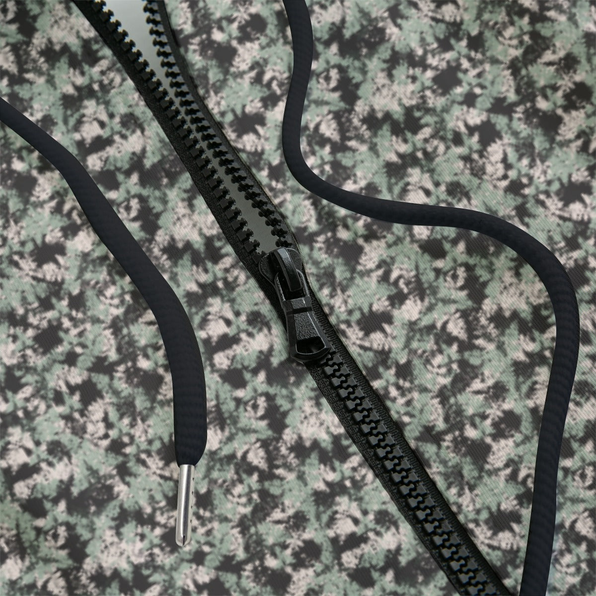 Front detail of Hoodie with black and white pattern