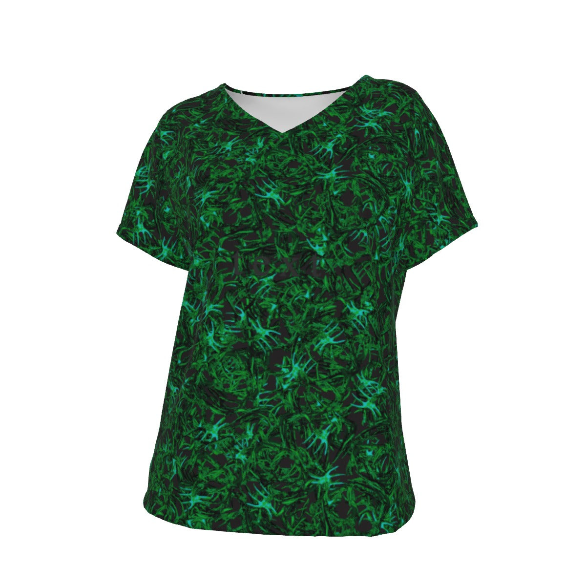 Women's V-Neck Short Sleeve T-shirt / Random Antler Green Design