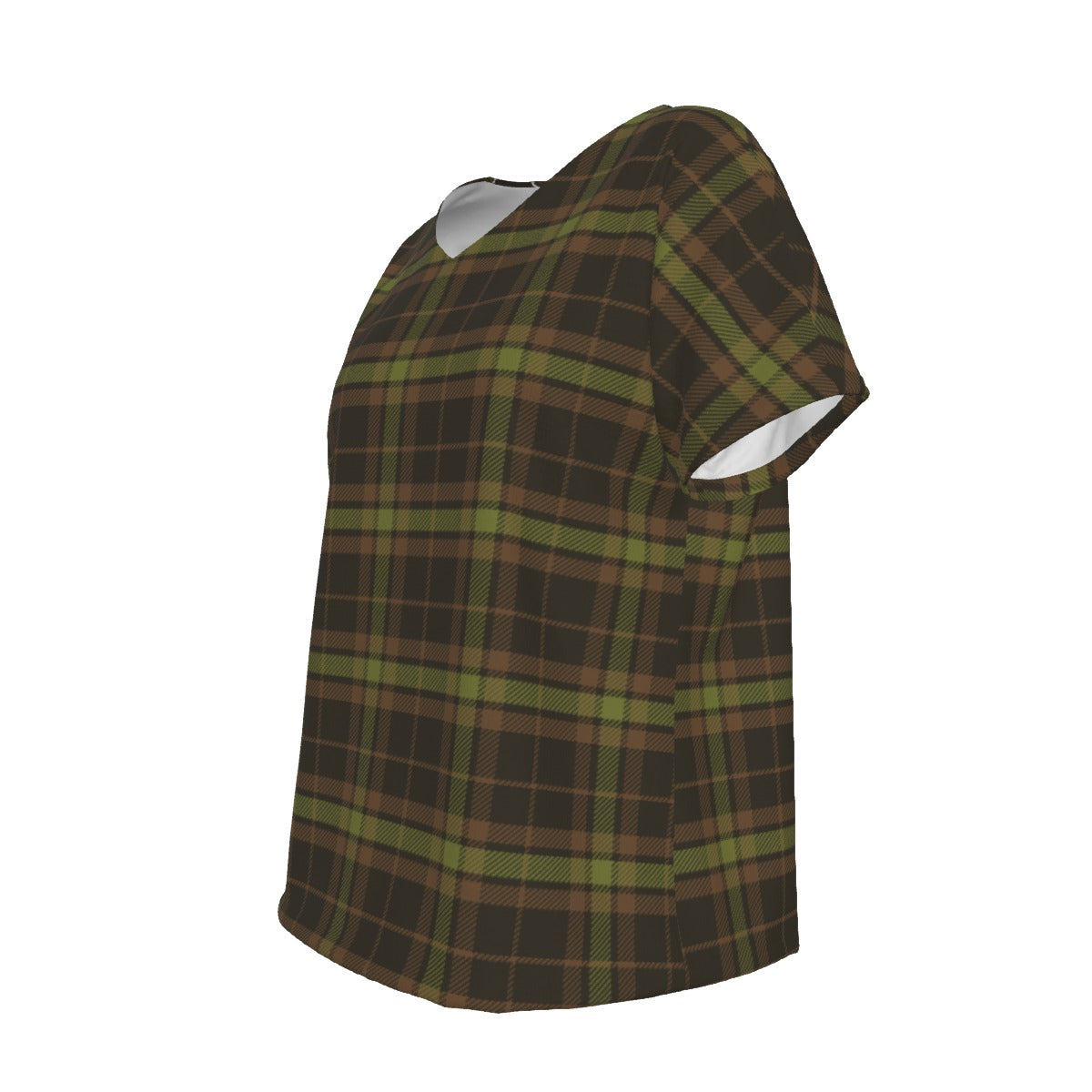 Women's V-Neck Short Sleeve T-shirt / Camo Plaid Design