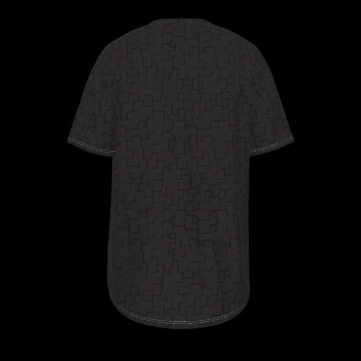 Back of black t-shirt with a subtle pattern on a Black background