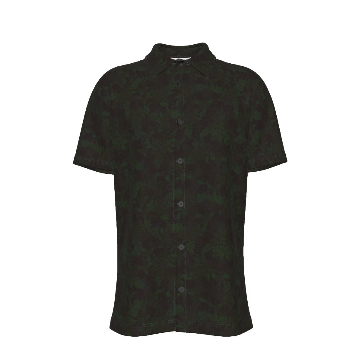Men's Button Down Short Sleeve Shirt / Relaxed Dark Leaf Design