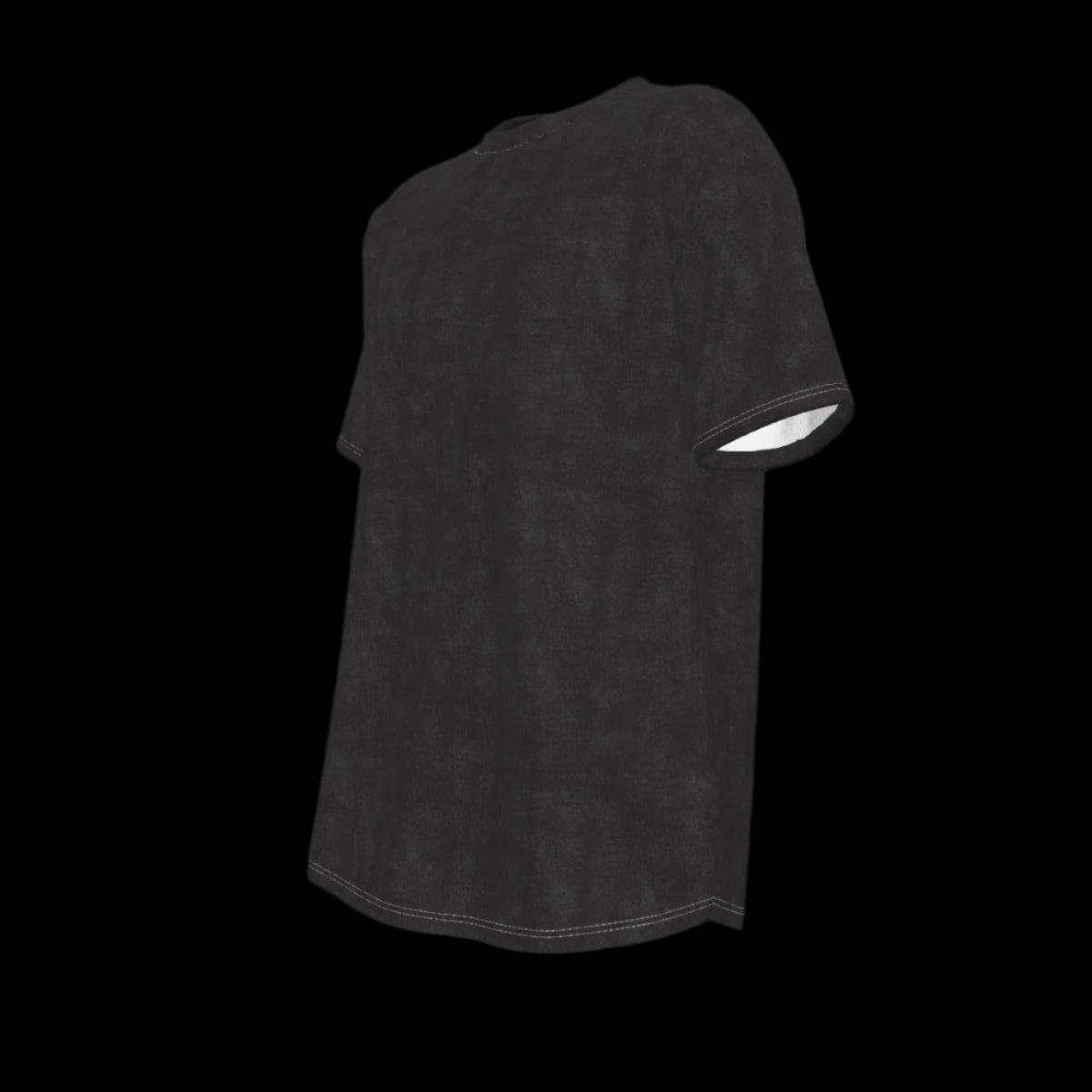 Left side of a Black t-shirt on a black background