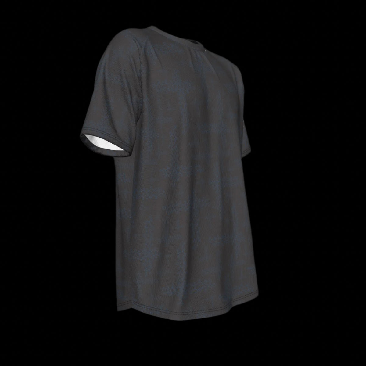 Right side of black t-shirt shown from front and back on a black background