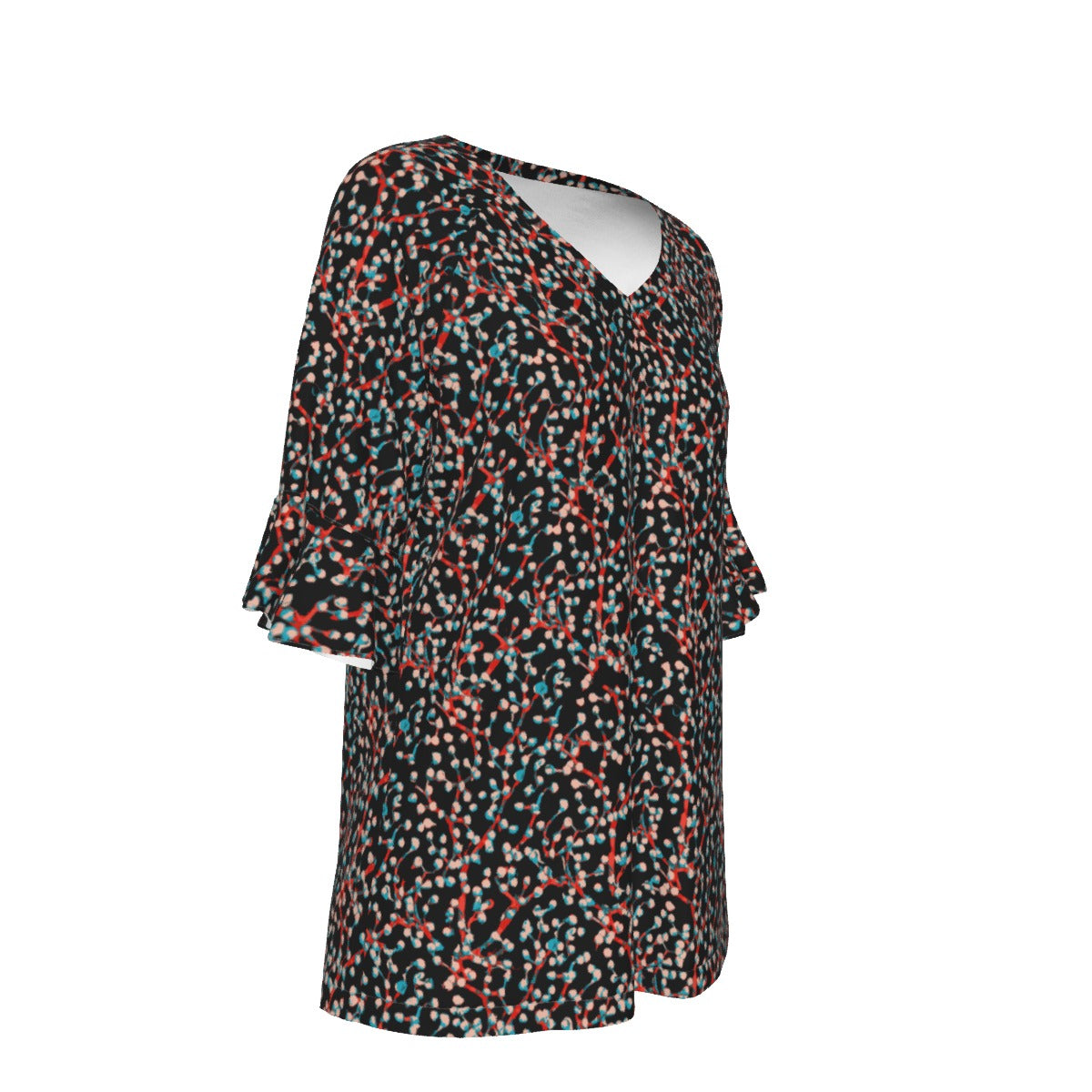 Women’s V-neck T-Shirt with Bell Sleeve / Bright Floral