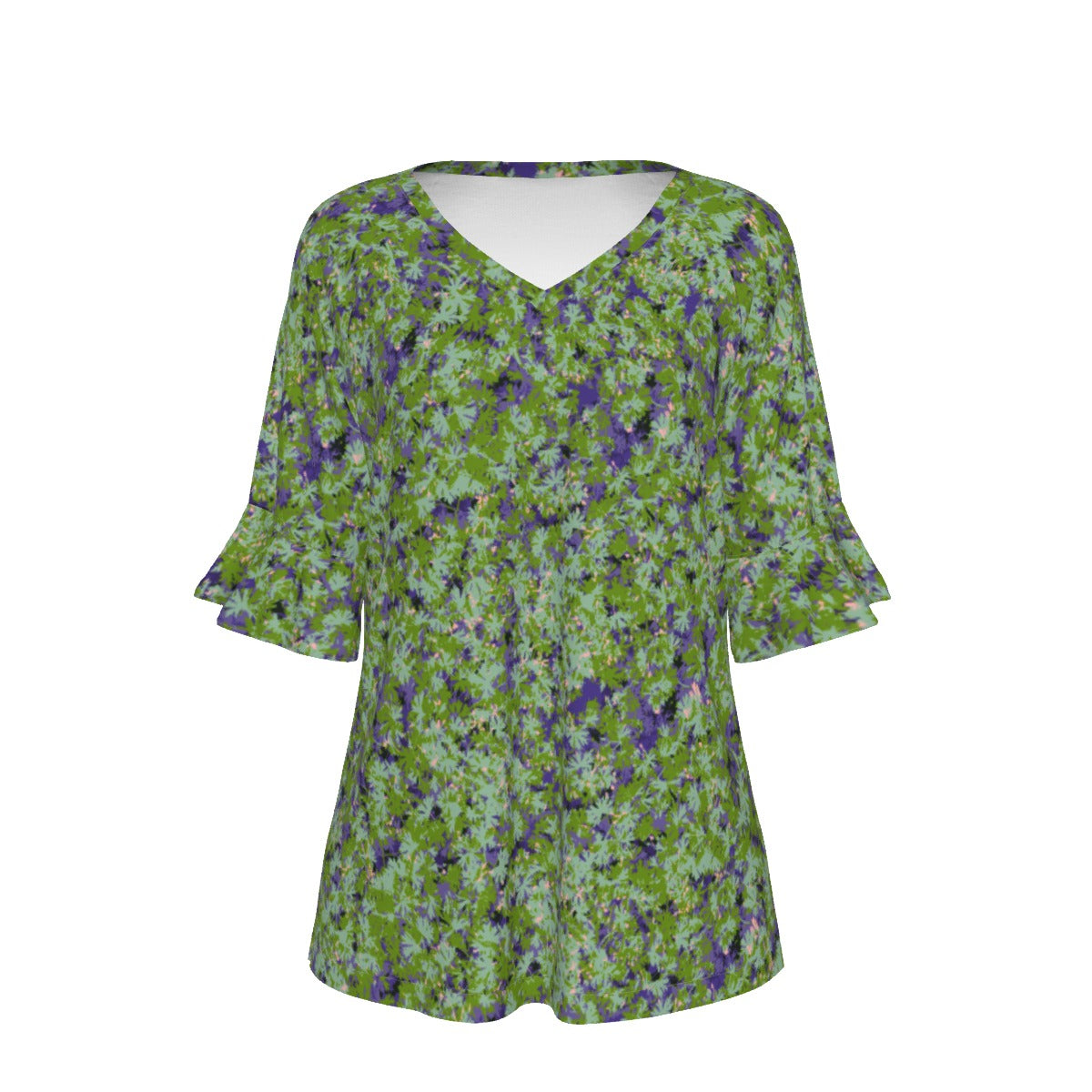 Women’s V-neck T-Shirt with Bell Sleeve / Light Femanin Camo