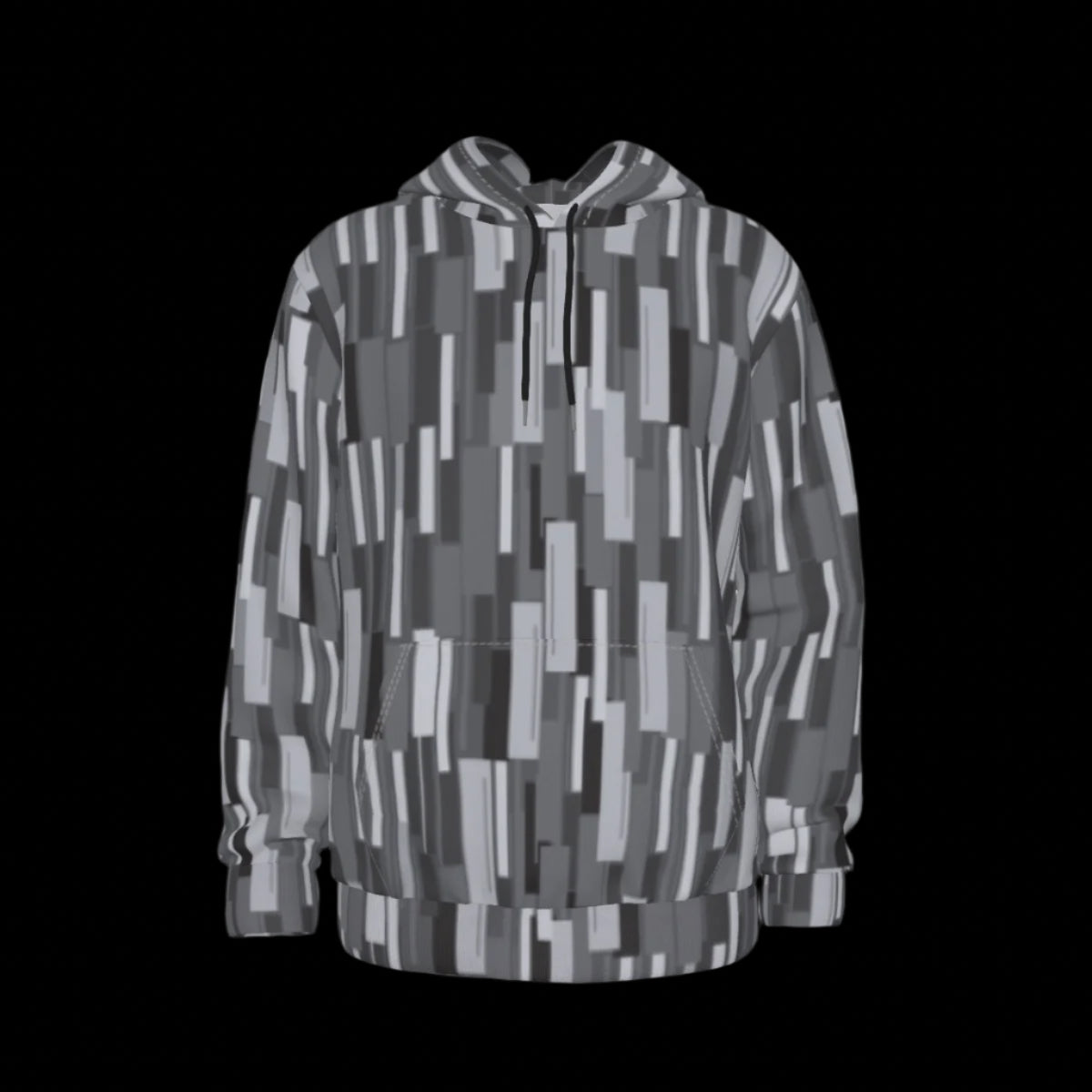 Front of gray patterned jacket on a black background