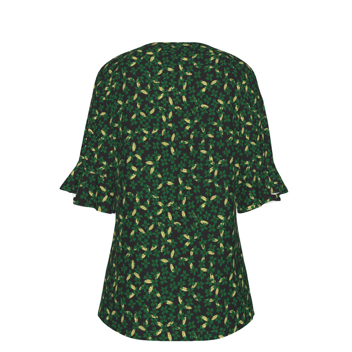 Women’s V-neck T-Shirt with Bell Sleeve / Dark Floral
