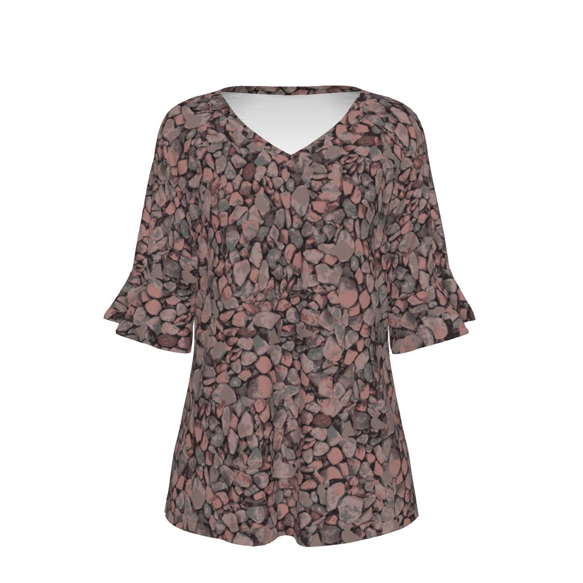Women’s V-neck T-Shirt with Bell Sleeve / Chapel Stones Design
