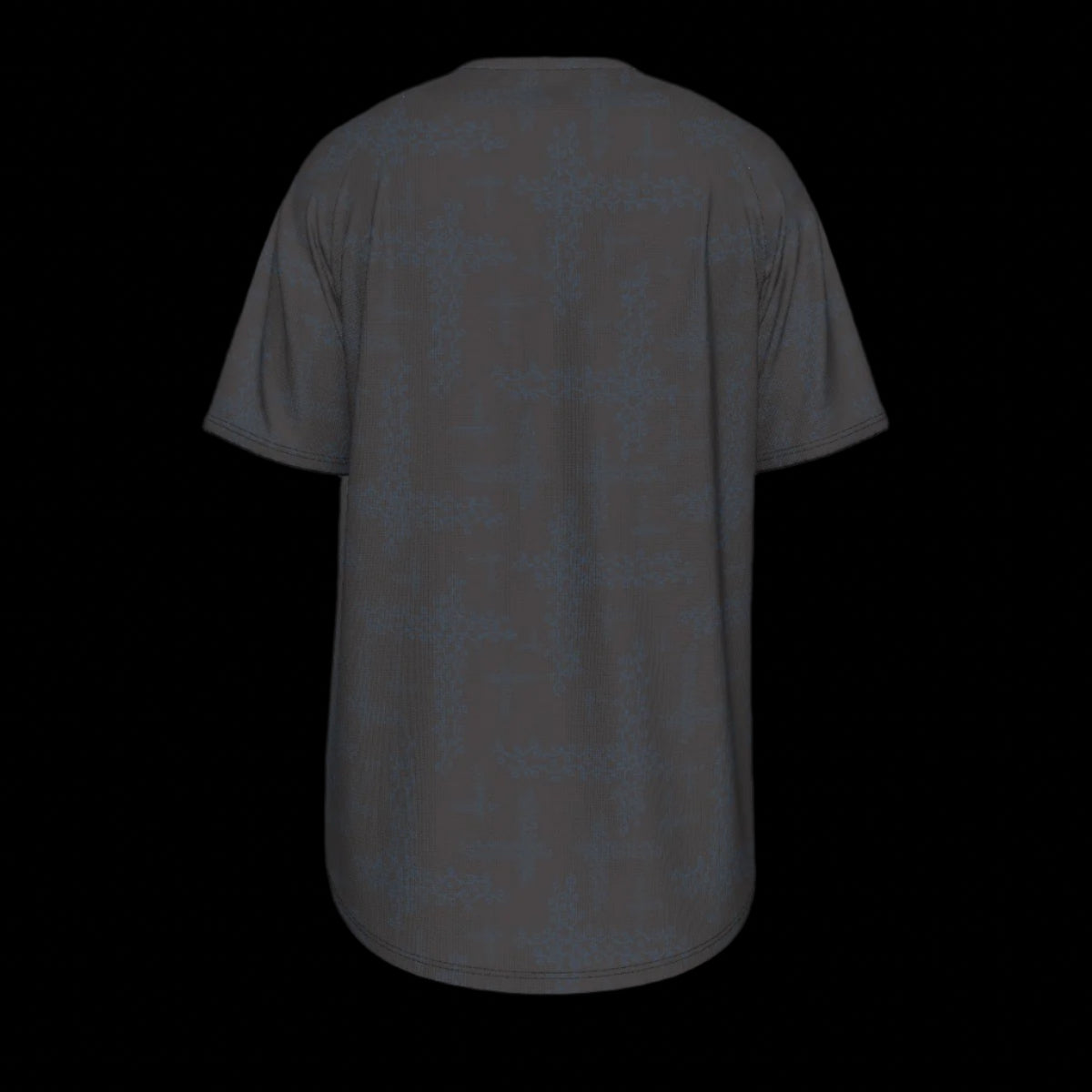 Back of black t-shirt shown from front and back on a black background