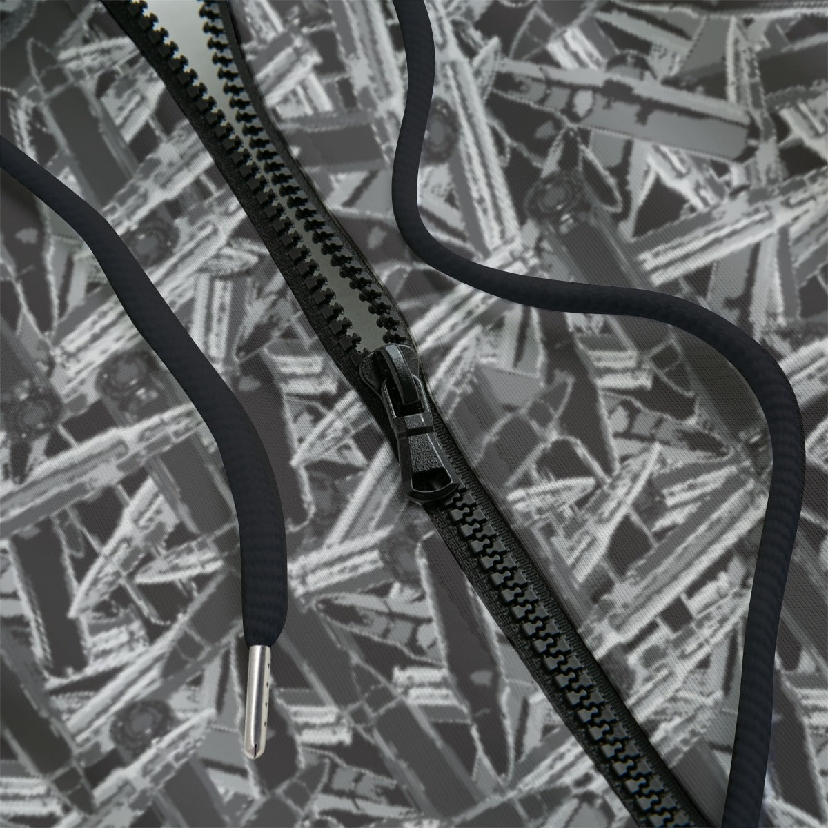 Detail of a hoodie with a geometric pattern