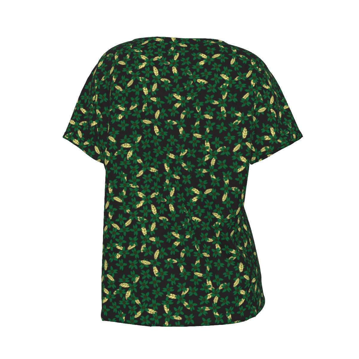 Women's V-Neck Short Sleeve T-shirt / Dark Flower Design