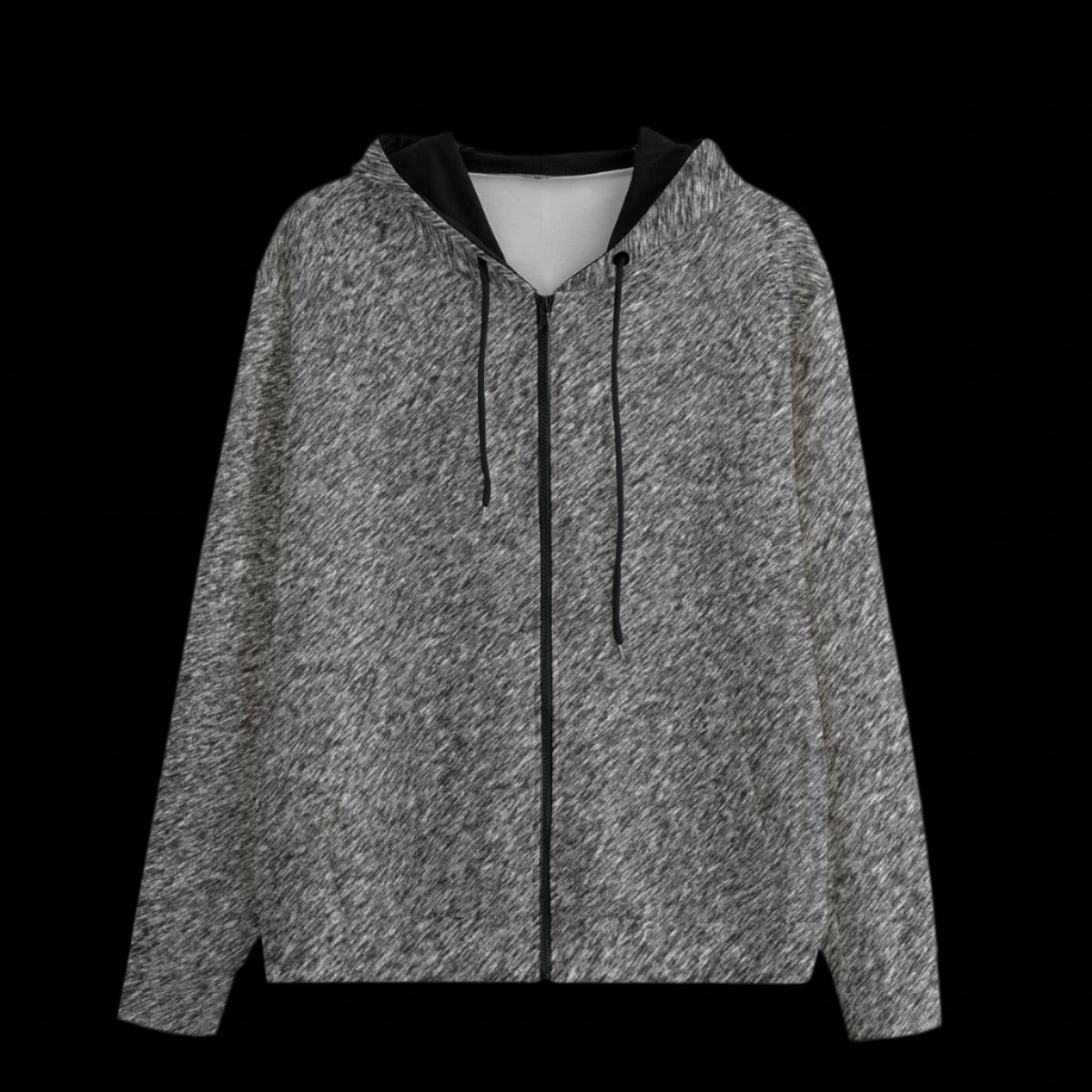 Front of hoodie with a unique pattern on a black background