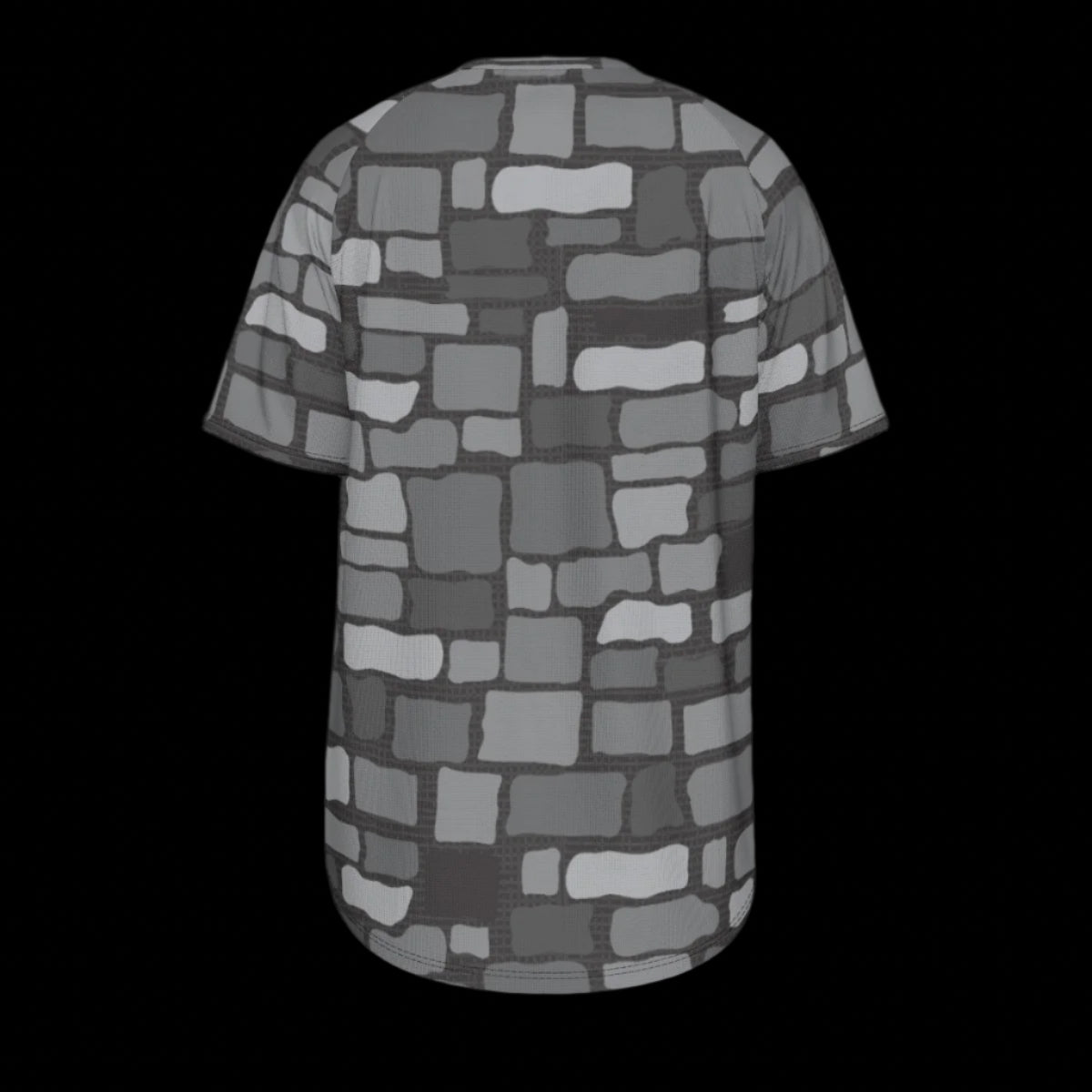 Back of gray patterned shirt on a black background