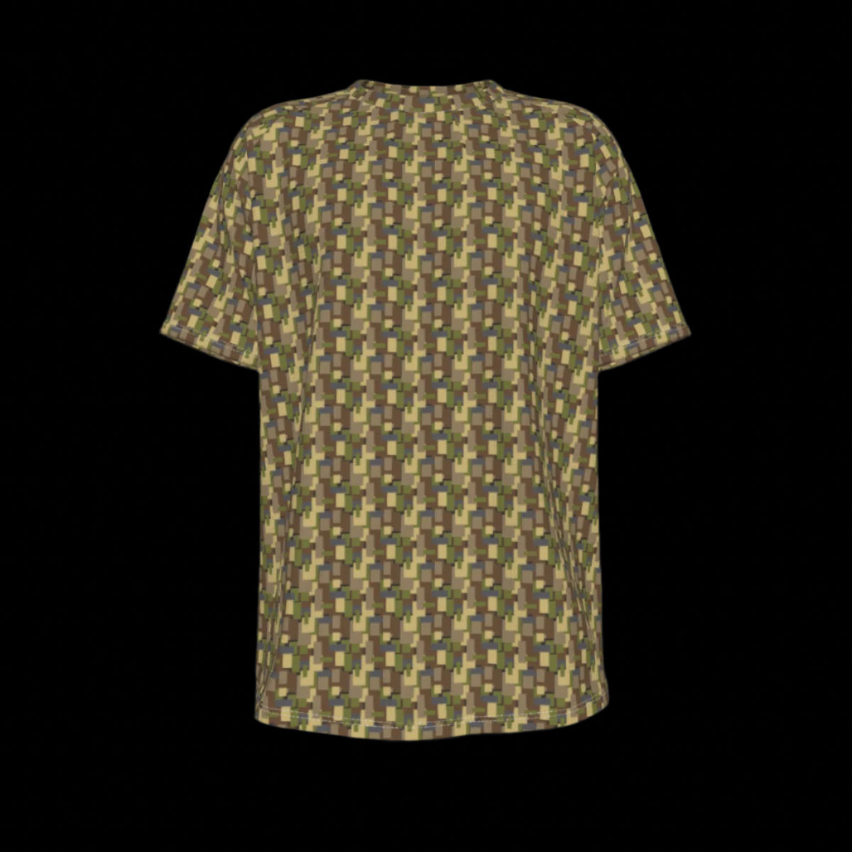 Front of patterned shirt on a black background