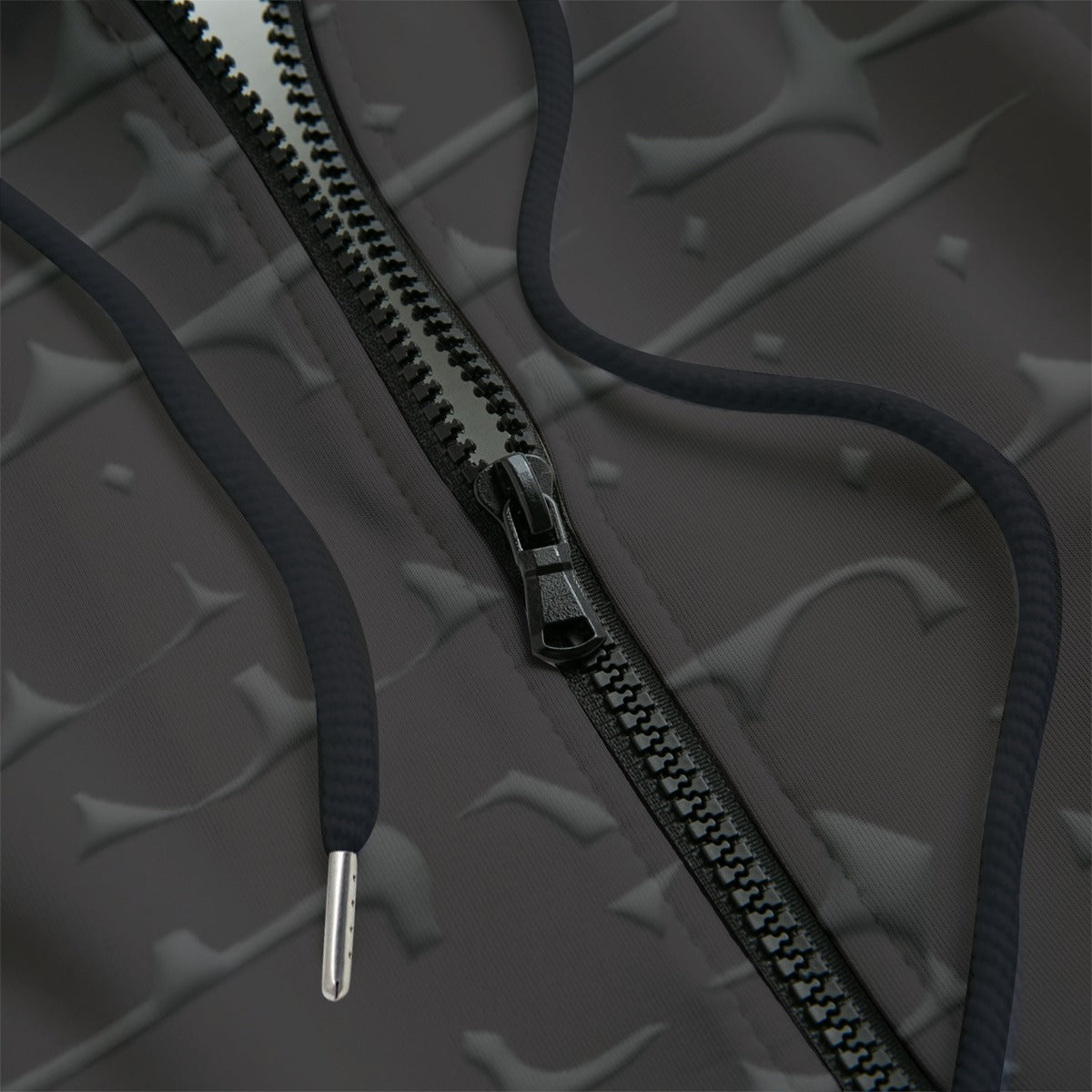 Close-up of a black zipper hoodie