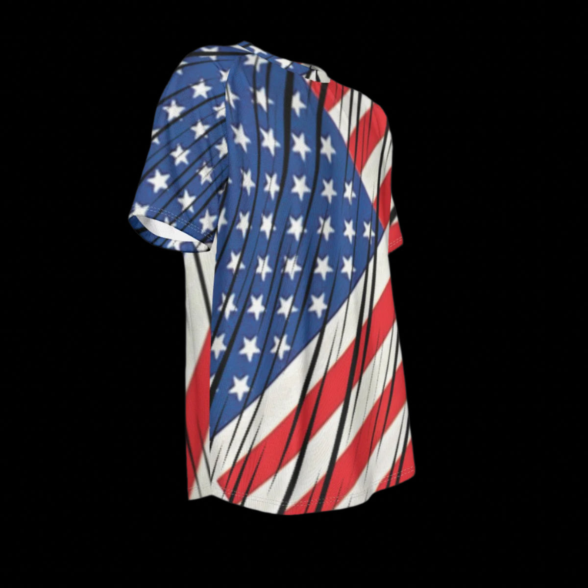 Right side of the American flag-themed t-shirts on a black background