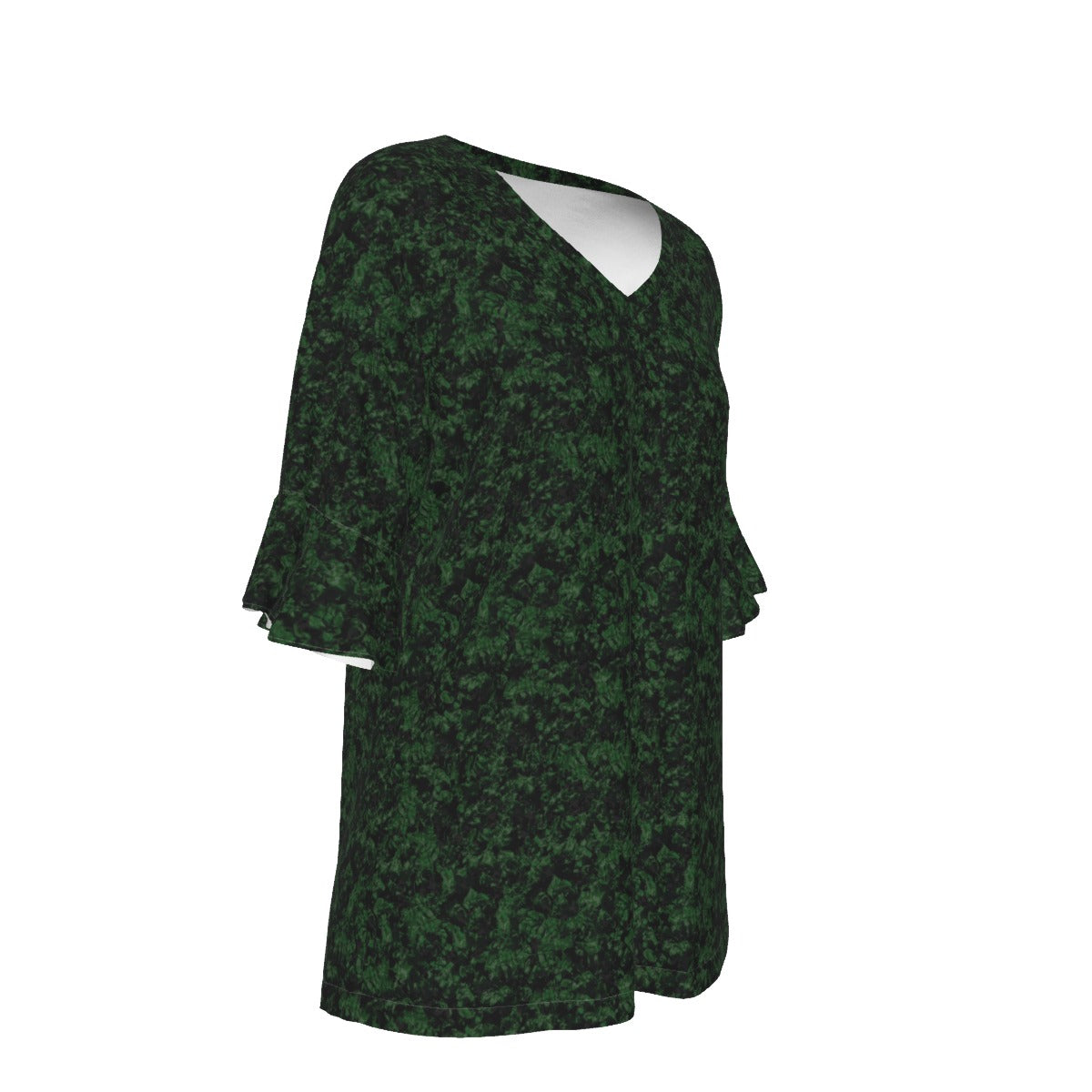 Women’s V-neck T-Shirt with Bell Sleeve / Green Leaf Design