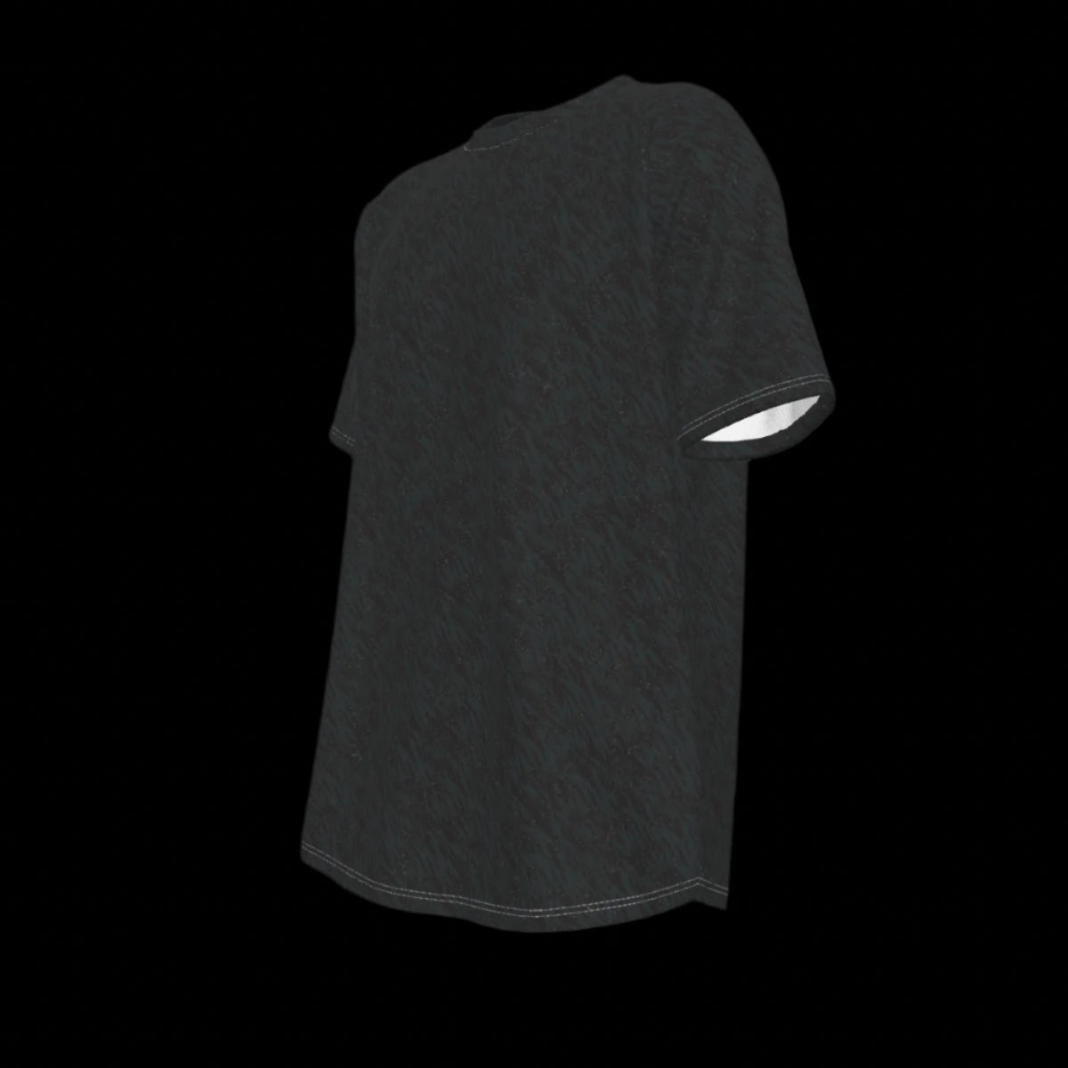 Left side of black t-shirt on a black background