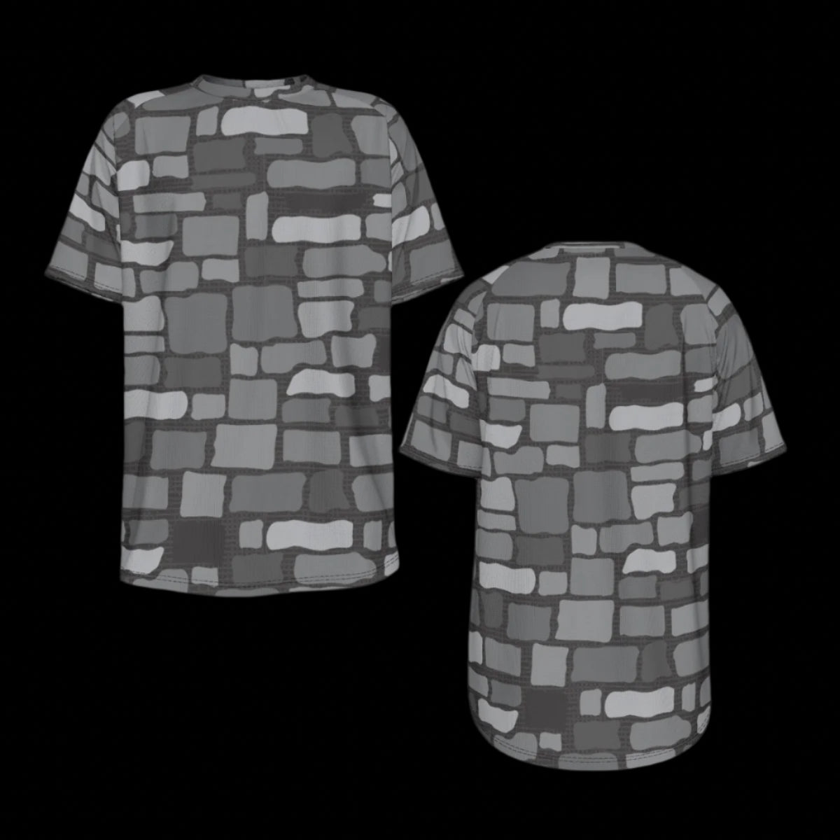 Front and Back of gray patterned shirt on a black background