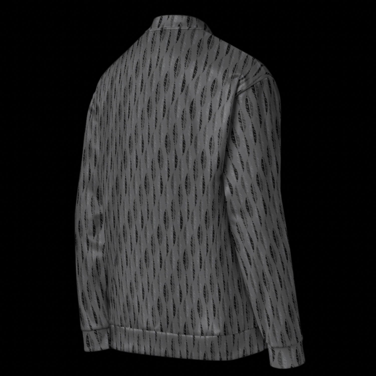 Right side of Jacket with grey and black leaves on a black background