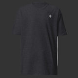 Front of charcoal T-Shirt on a black background