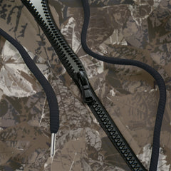 Front detail of camouflage-patterned hoodie