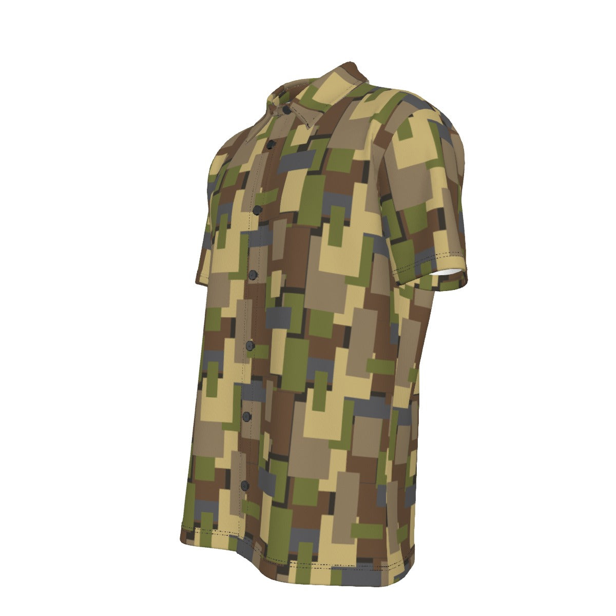 Men's Button Down Short Sleeve Shirt / Urban Camo Design