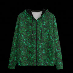 Front of Black zipper camouflage hoodie on a black background