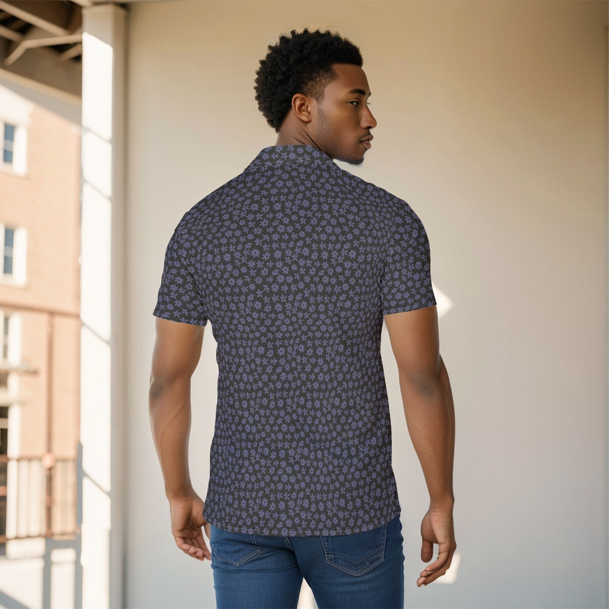 Men's Button Down Short Sleeve Shirt / Men's Lilac Design